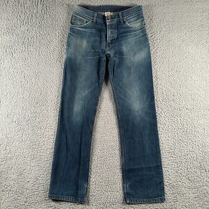 Raleigh Denim Jeans Mens 30 Blue White Oak Cone Slim Straight Stretch Denim Flaw